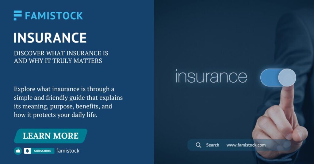 Illustration showing what is insurance for beginners with simple icons of family, health, and protection.